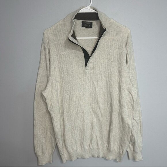 Tasso Elba Men's Cream Ivory Pullover Quarter Zip-Up Cotton Sweater Size XL - Picture 1 of 6